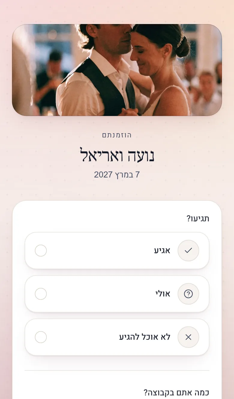 ההזמנה שהאורח פותח מהקישור שלו
